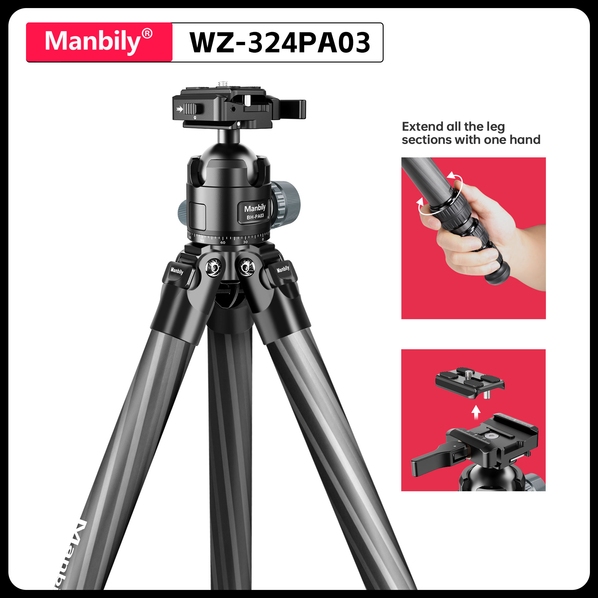 Outdoor Hunting Videos - Manbily 158CM Hochbelastbares Carbonfaser-Jagdstativ mit 44mm