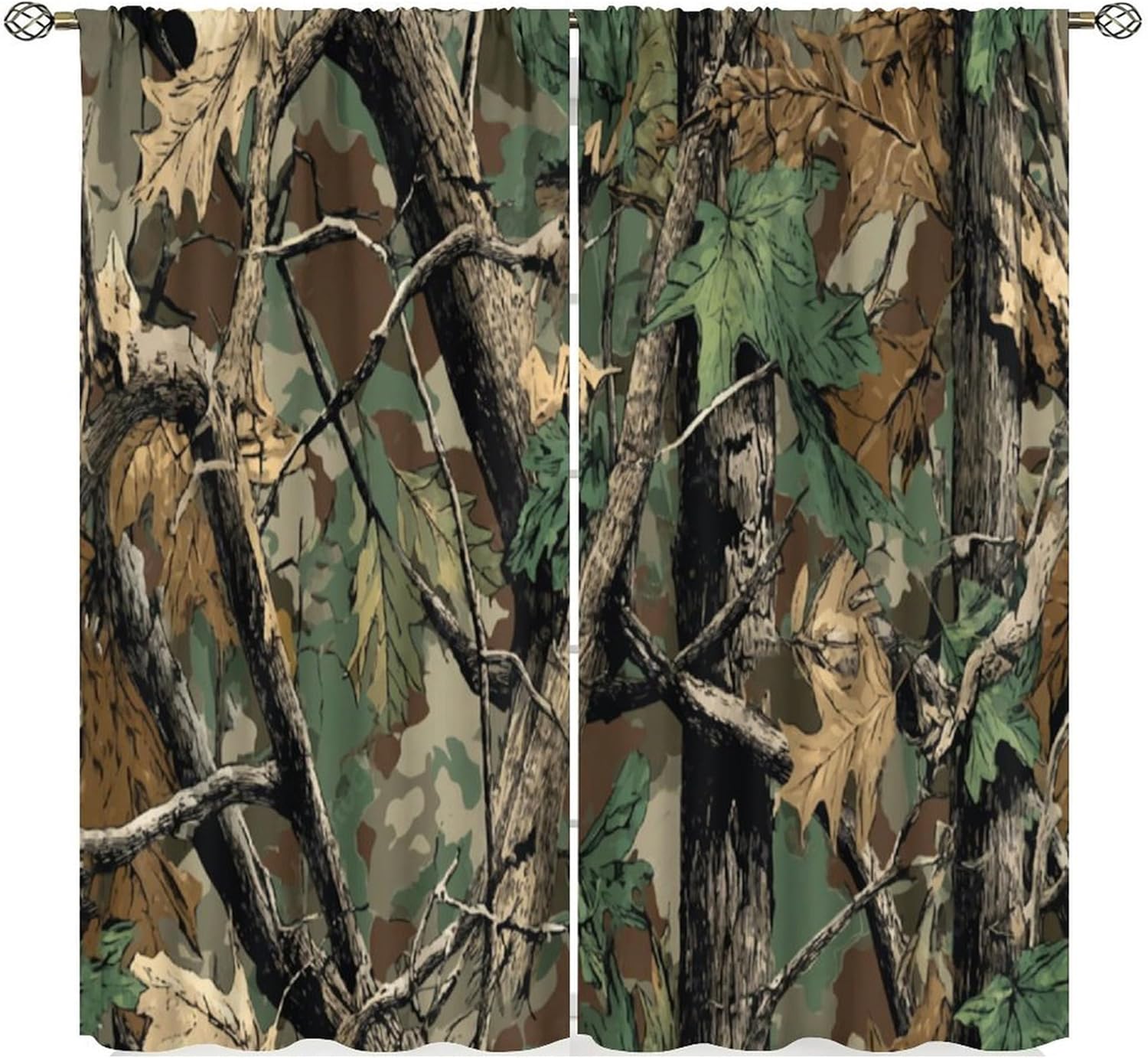 Hunting And Camping In Forest - Waldtarn-Vorhänge, Wald-Camo mit Eichenzweigen, Blättern und