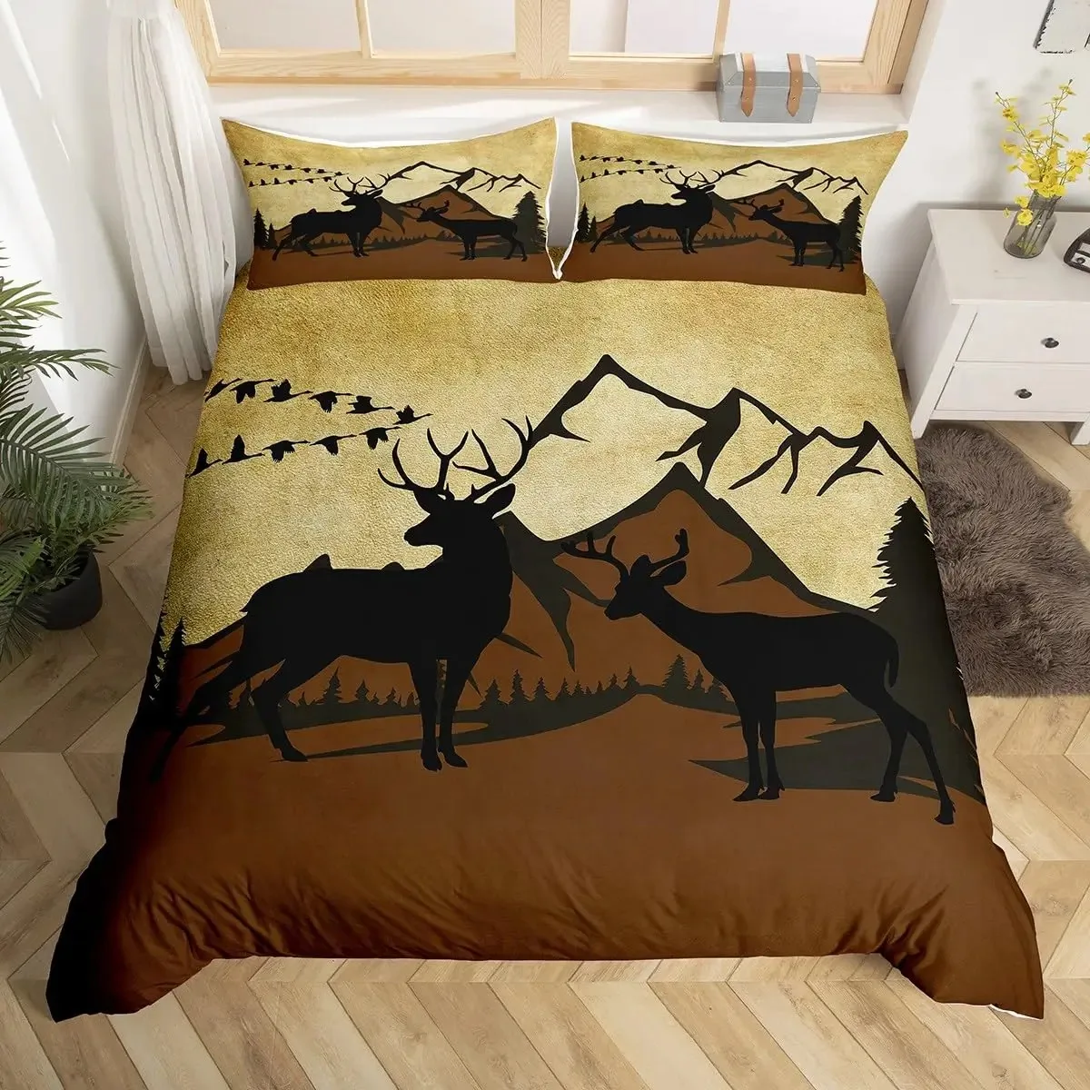 Hunting And Camping In Forest - Hirsch Elch Bettbezug Bauernhof Hirsch Wald