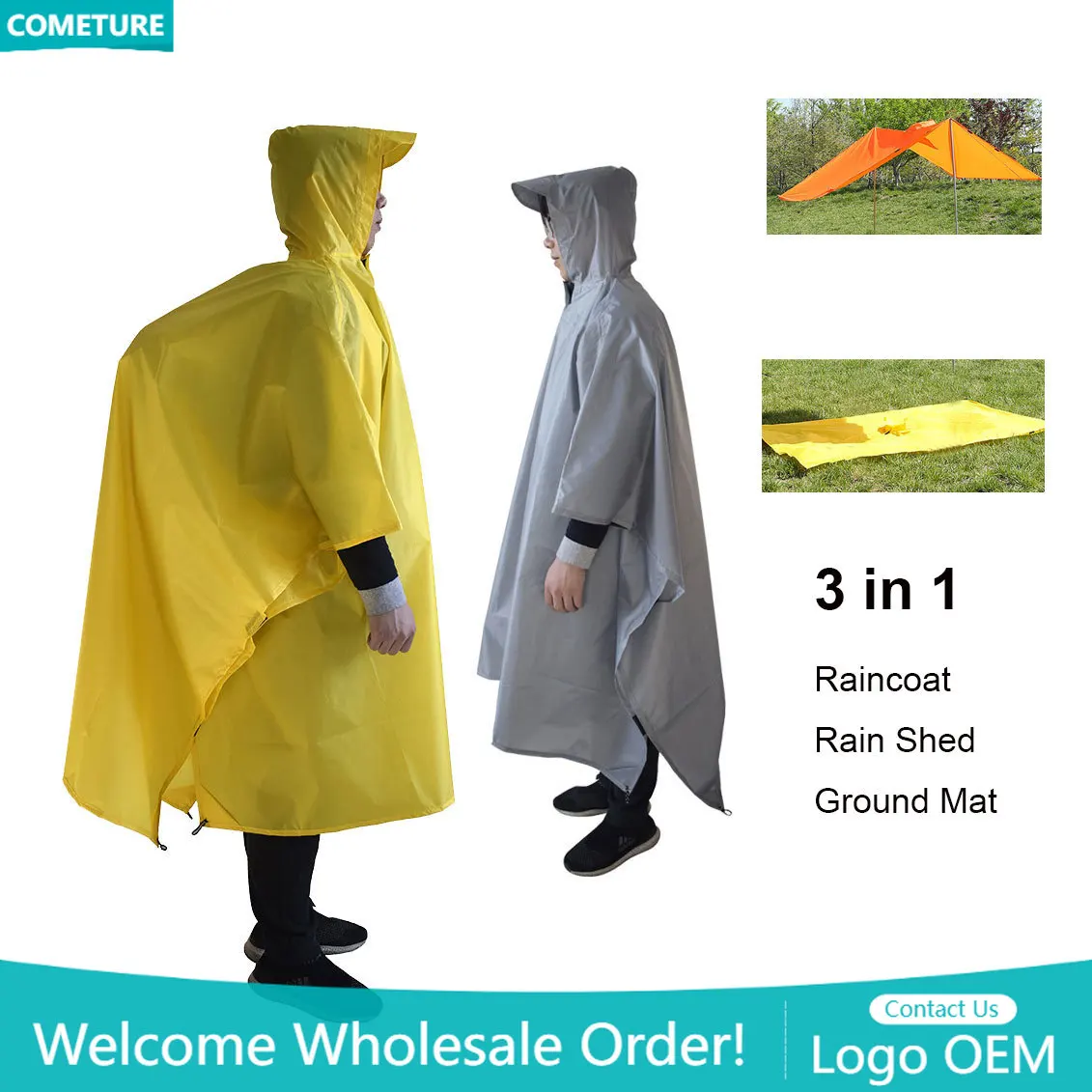 Hunting Camp Outdoor Supplies - Regenmantel 3-in-1-Wanderponcho, wasserdicht, für Outdoor, Camping,