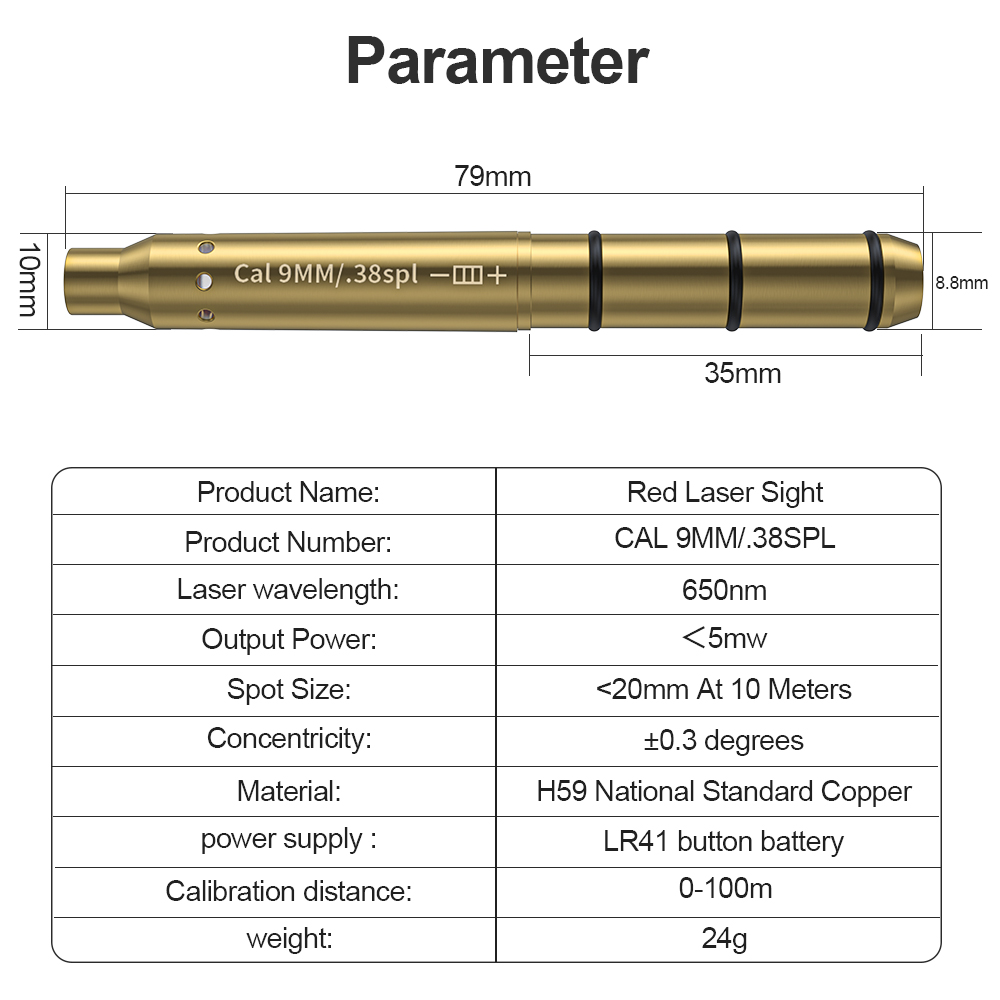 Outdoor Hunting Lab - 9MM/38SPL Red Laser Boresighter Patrone Dot